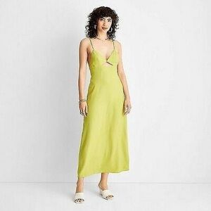 Future Collective V-Neck Strappy Lime Green Maxi Dress Women's Size 14